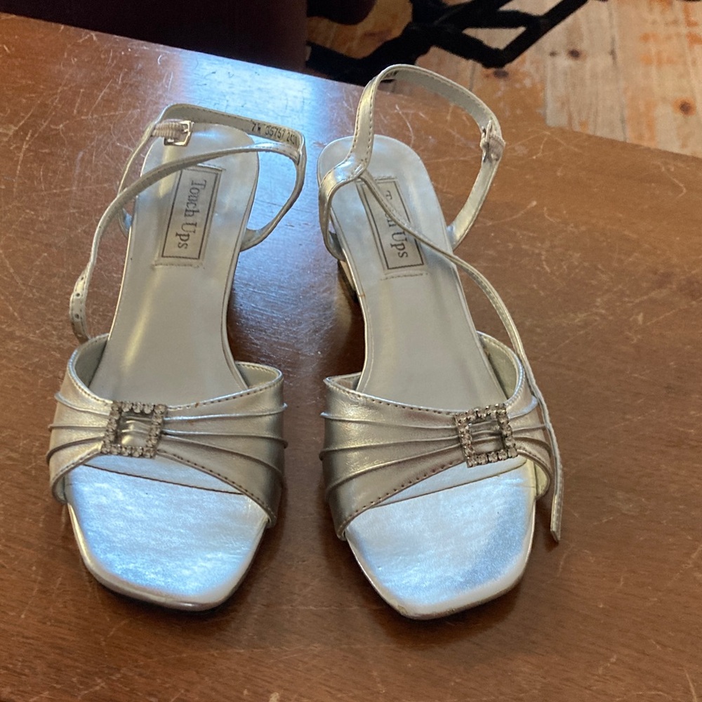Touch Ups Metallic Silver Open-Toe Heels